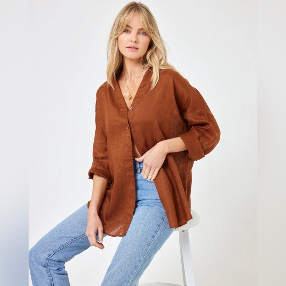L*SPACE Rio Linen Tunic - Coffee size M / L - Picture 3 of 16